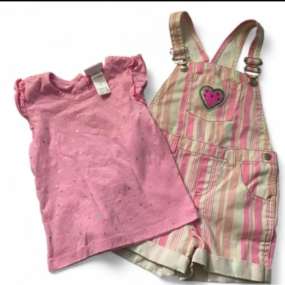 Little Lass Pink Striped Girls Overall Set - Picture 3 of 3